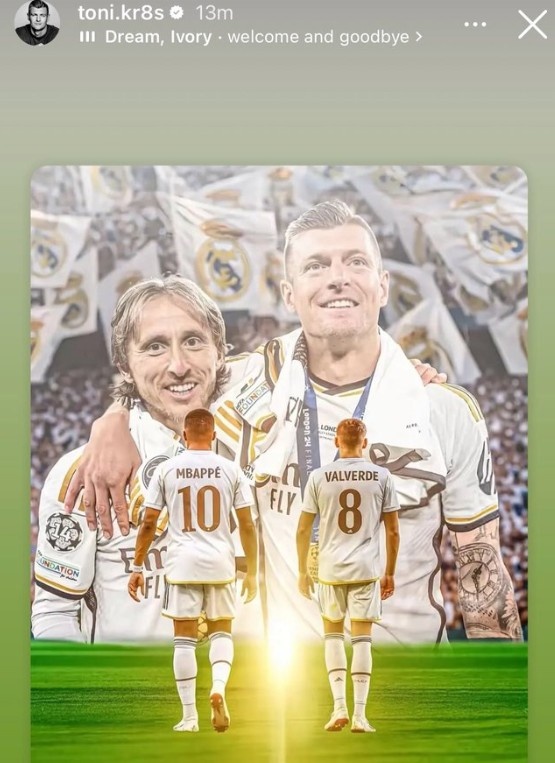 克罗斯分享姆巴佩与巴尔韦德身着10号和8号战袍的荣耀时刻